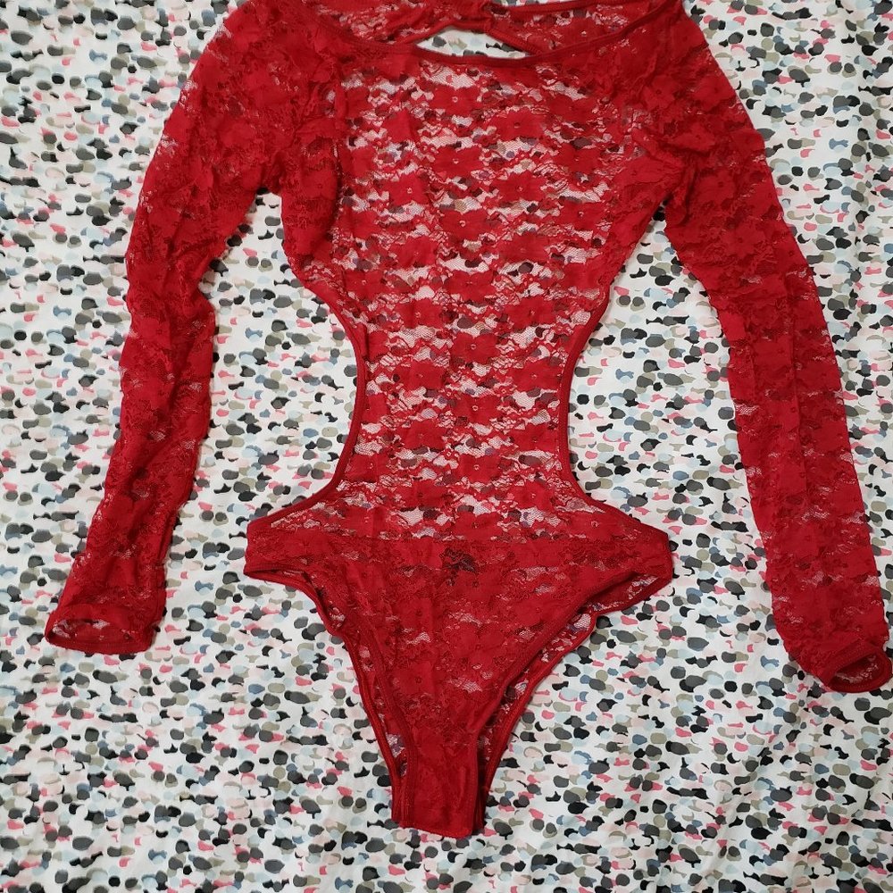 Frederick's of Hollywood red lace bodysuit